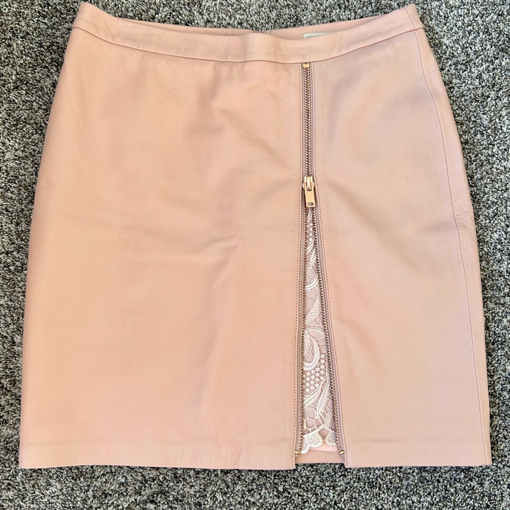 Boston Proper dusty rose pleather skirt with lace inset